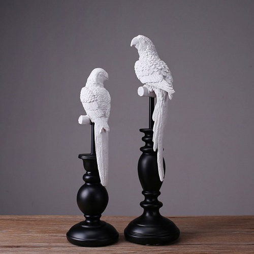 Bộ 2 tượng con vẹt trắng trên giá - TCV01
