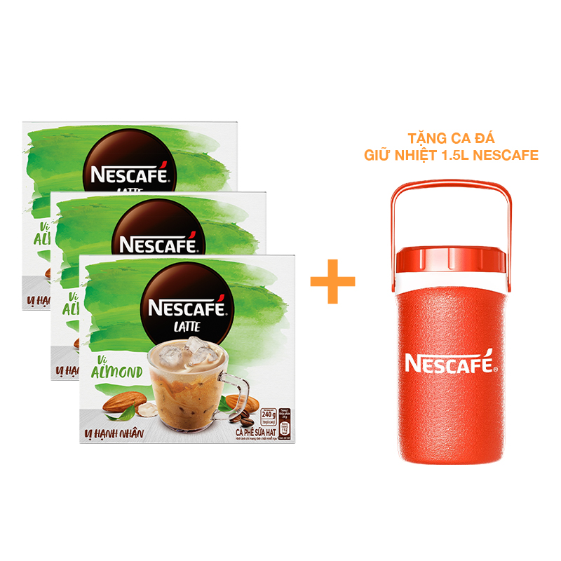 Combo 3 Hộp Cà phê hòa tan NESCAFÉ Latte Sữa Hạt Vị Hạnh Nhân (Hộp 10 gói x 24g)