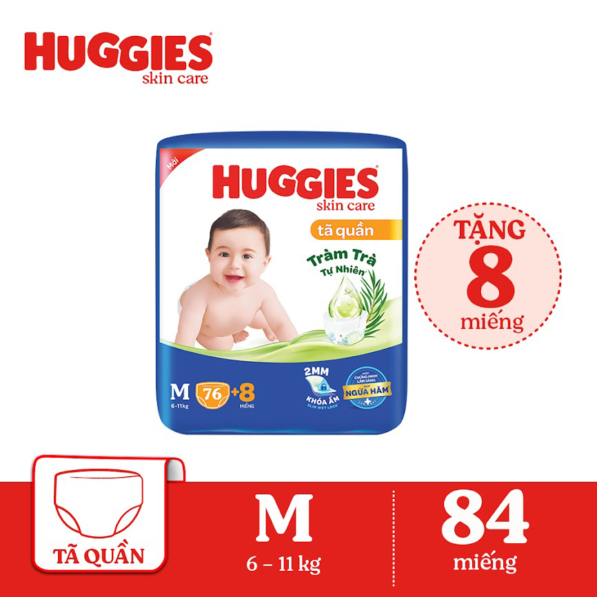 Tã/bỉm quần HUGGIES SKINCARE gói SUPER JUMBO size M 76+8 miếng