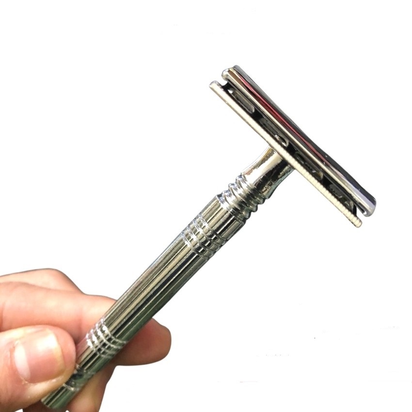 Dao cạo râu INOX cổ điển 6338 có thể thay lưỡi lam, Tặng kèm 10 lưỡi dao cạo 2 mặt