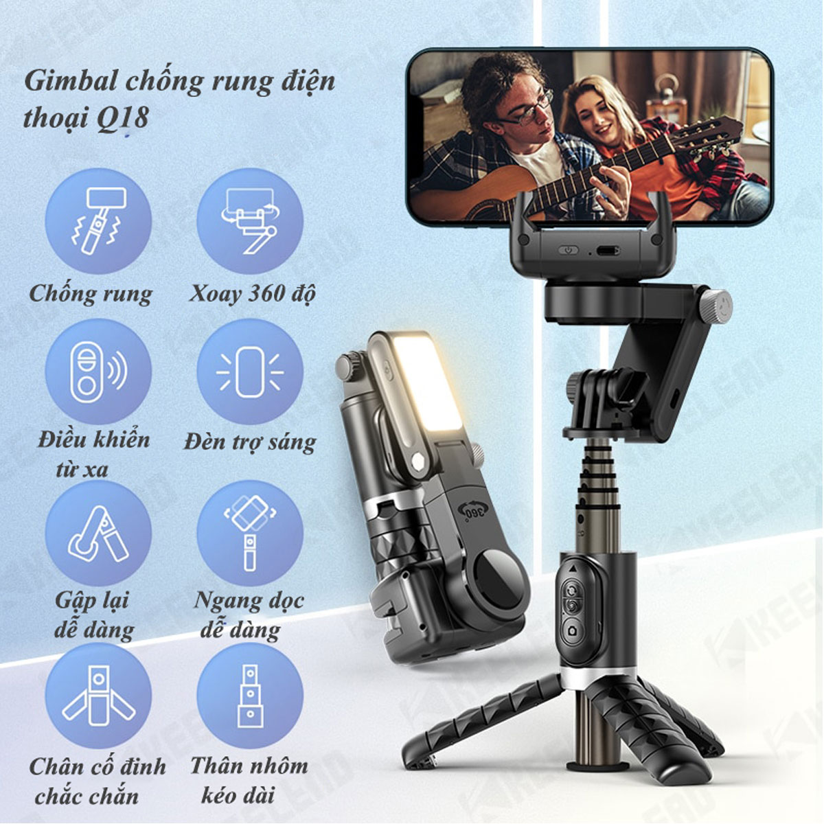 Gimbal chống rung điện thoại Q18, Gimbal điện thoại theo dõi chuyển động, Điều khiển từ xa, Gymbal chống rung - Hàng chính hãng