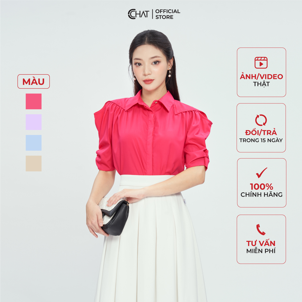 Áo Sơ Mi Nữ  Vai Kiểu Cutout Dáng Suông Chất Thô Cao Cấp 13FNT2010ST