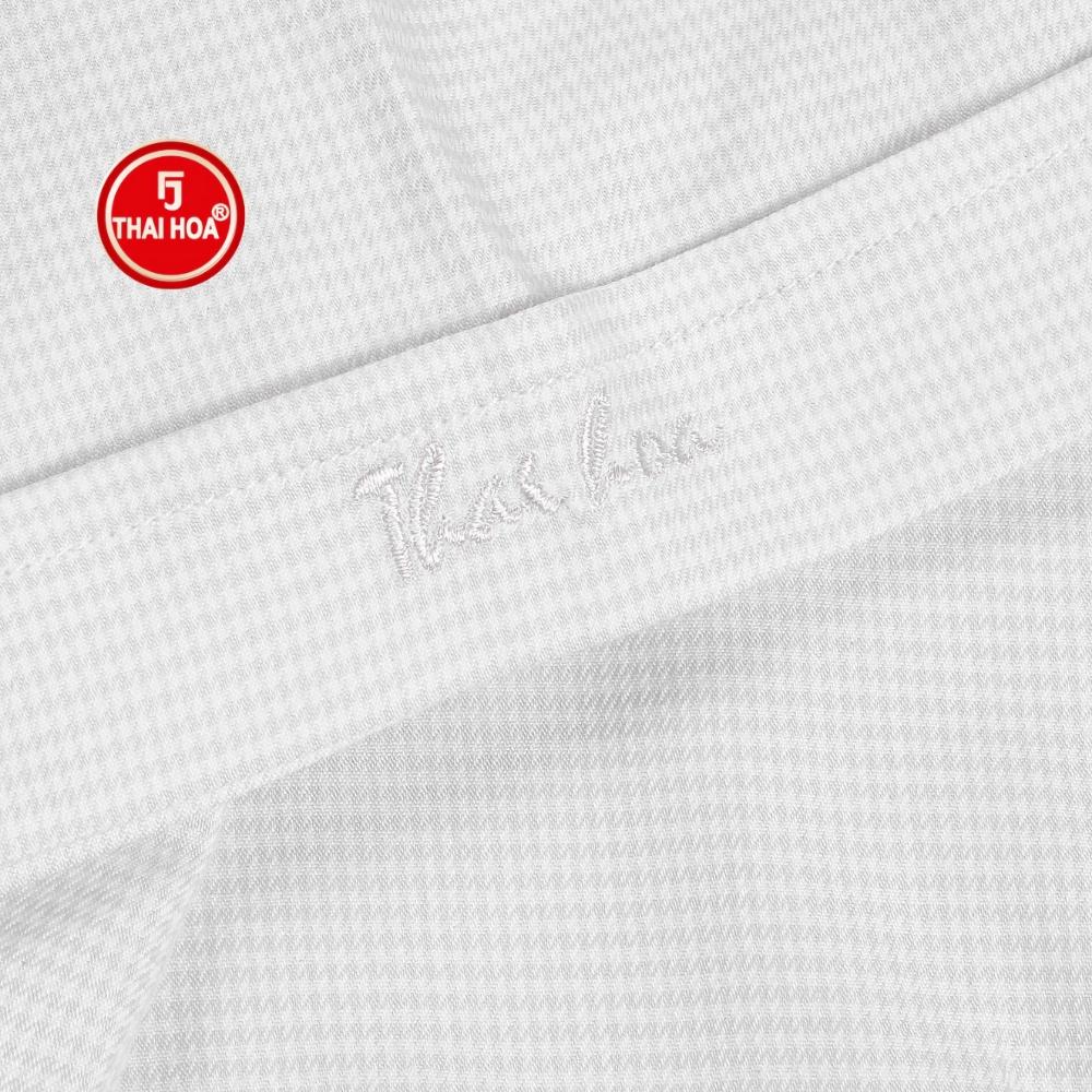 Áo sơ mi nữ Thái Hòa N65-01-01 ngắn tay, màu trắng vải cotton caro nhuyễn