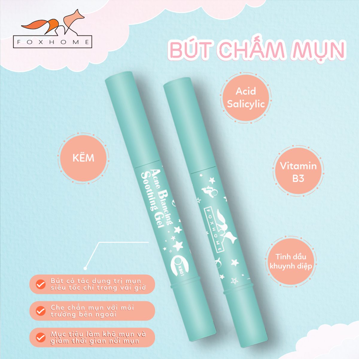 [Hàng nhập khẩu 100%] Bút chấm mụn Salicylic giảm sưng viêm mụn hiệu FOX 2.3ml nhỏ gọn