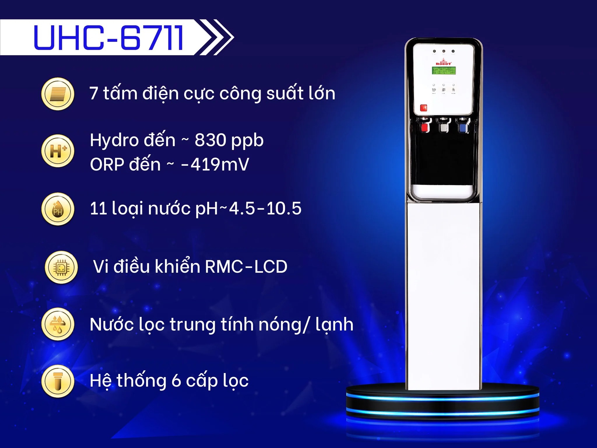 Máy Lọc Nước Ion Kiềm Nóng Lạnh Robot UHC-6711 - Hàng chính hãng