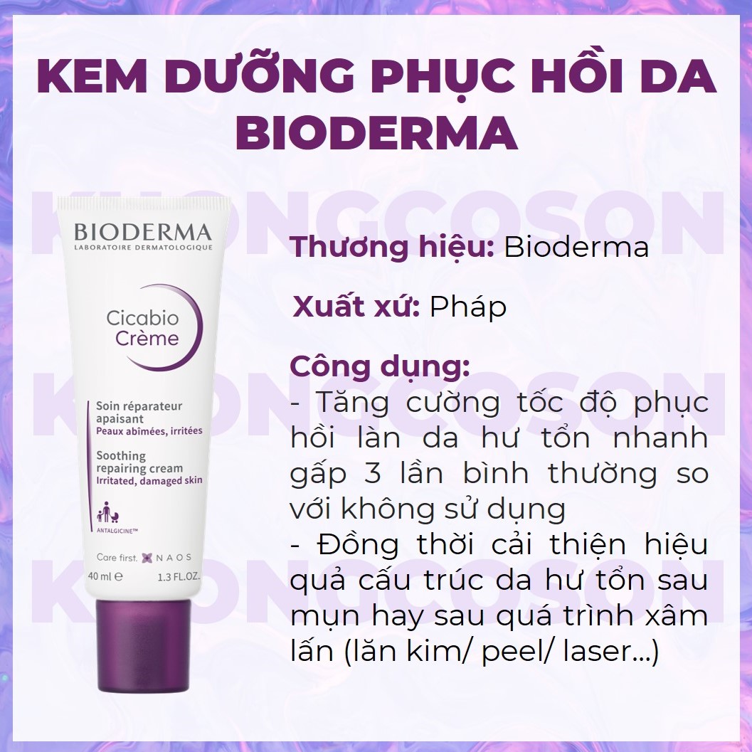 Kem Dưỡng Bioderma Cicabio Crème Phục Hồi Da Tổn Thương 40ml + Tặng Kèm Túi Đựng Mỹ Phẩm Cao Cấp