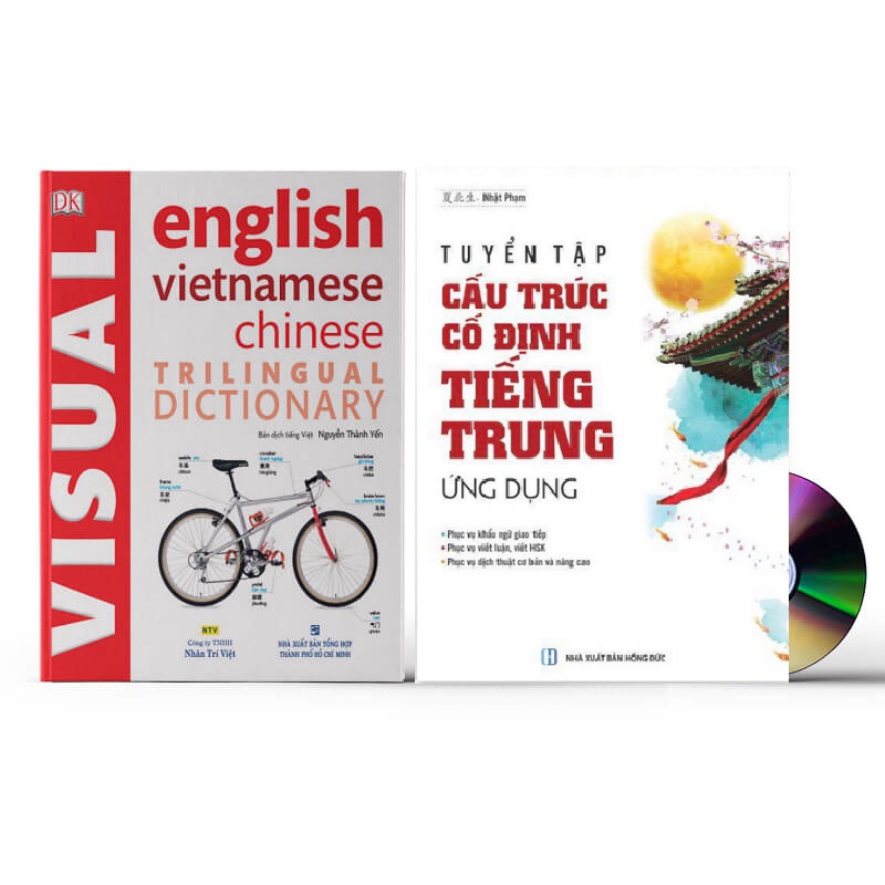 Combo 2 sách Từ điển hình ảnh Tam Ngữ Trung Anh Việt – Visual English Vietnamese Chinese Trilingual Dictionary +Tuyển tập cấu trúc cố định tiếng Trung ứng dụng +DVD tài liệu