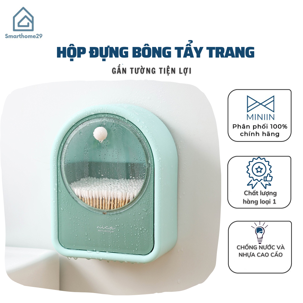 Hộp Đựng Bông Tẩy Trang, Cột Tóc, Tăm Bông Treo Tường Thông Minh - Hàng Loại 1 - Chính Hãng MINIIN