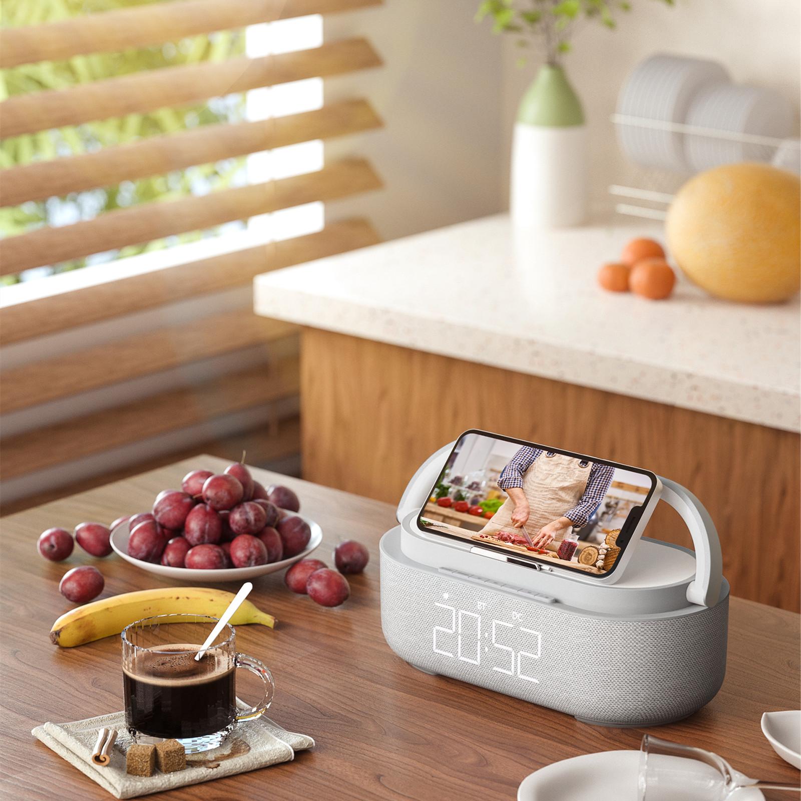 Đồng hồ báo thức loa di động Bộ sạc không dây FM Đèn radio Đèn Picnic Out loa kép Bluetooth 1500min Thời gian chơi cho màu nhà: Gỗ