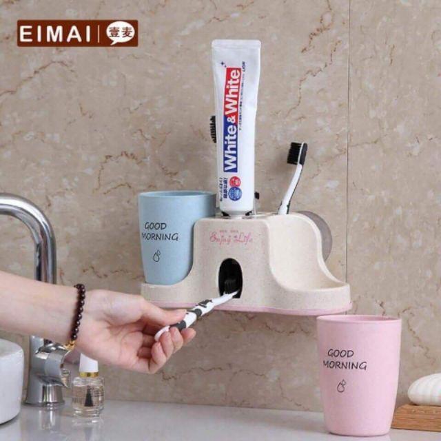 Bộ nhả kem đánh răng tự động lúa mạch 2 cốc