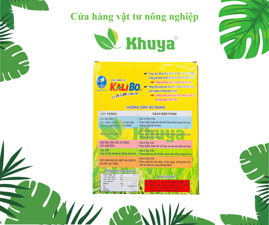 1 gói lẻ 200gr Phân bón lá Kali Bo hiệu BACONCO Không Lo Rụng Trái