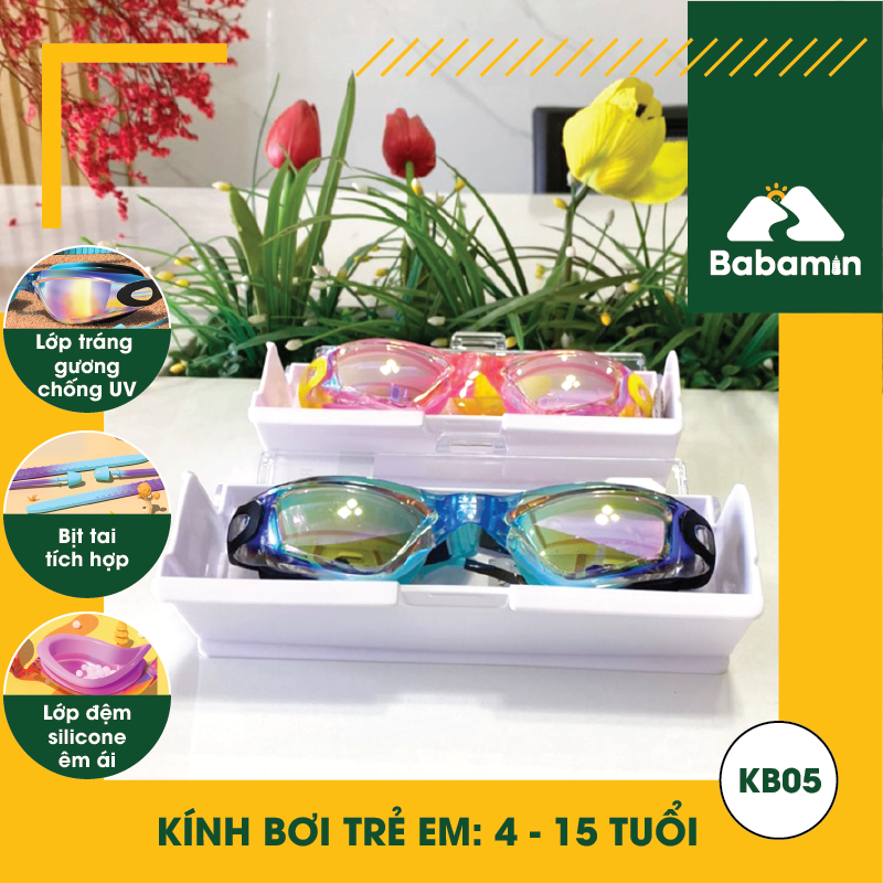 Kính Bơi Trẻ Em 4 - 15 Tuổi Học Bơi - Tráng Gương Chống Tia UV - KB05