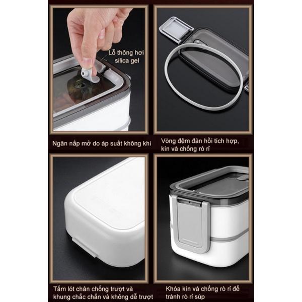 Hộp cơm 3 ngăn 2 tầng inox 304 SUS thép không gỉ