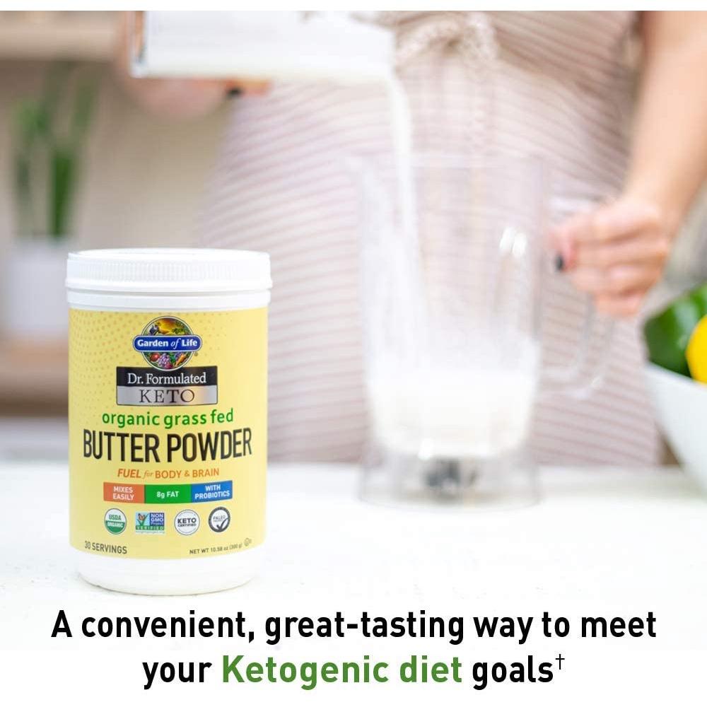 BỘT BƠ HỮU CƠ ĂN KIÊNG Garden of Life Organic Grass Fed Butter Powder, Probiotics Non-GMO Gluten Free, Keto Paleo, 300g