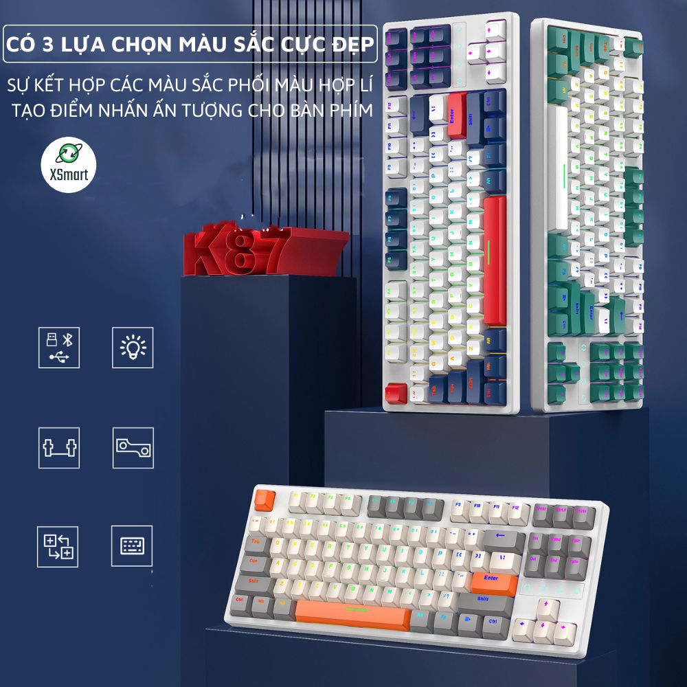 Bàn Phím Cơ Không Dây Bluetooth Cao Cấp K87BT SUPER PRO Có Hotswap LED RGB 22 Chế Độ, Trục Cơ Yellow Switch, Gõ Êm, Lót Foam - Hàng Chính Hãng