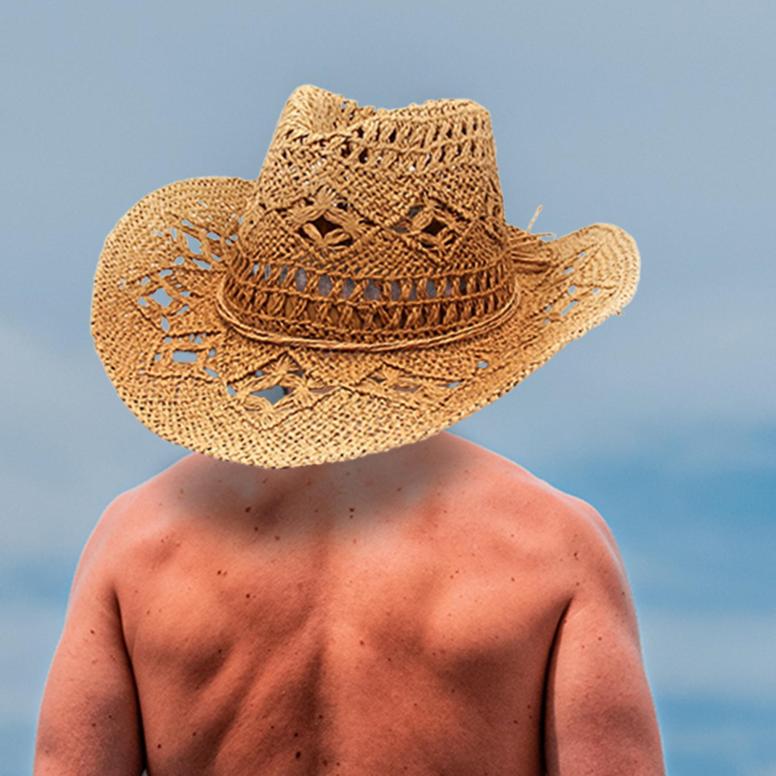 Straw Cowboy Hat Handmade Weave Straw Hats Wide  Hat for Holiday Khaki