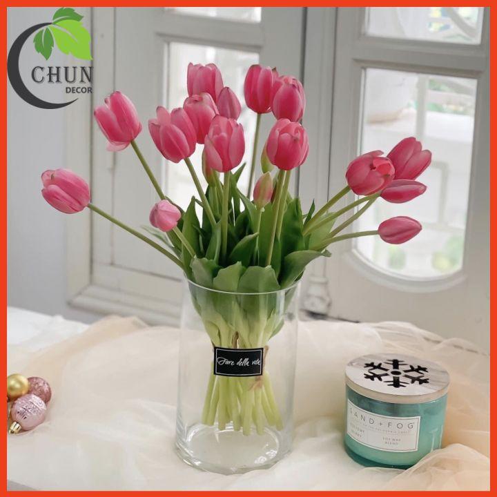 Hoa giả, bó 5 cành Tulip silicon cao cấp (hoa kèm nụ) trang trí nhà của, văn phòng, cửa hàng, làm đạo cụ chụp ảnh