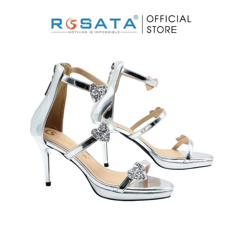 Giày sandal cao gót nữ ROSATA RO547 xỏ ngón mũi nhọn cổ cao quai hậu khóa kéo gót nhọn cao 7cm xuất xứ Việt Nam