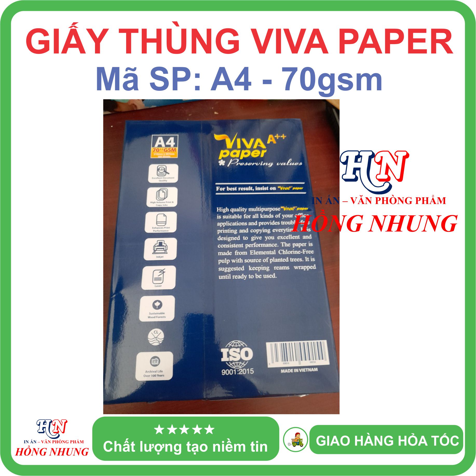 [ HỒNG NHUNG ] Giấy in Viva Paper A4, Định lượng 70gsm - Giấy thùng, trắng mịn, không lo kẹt giấy