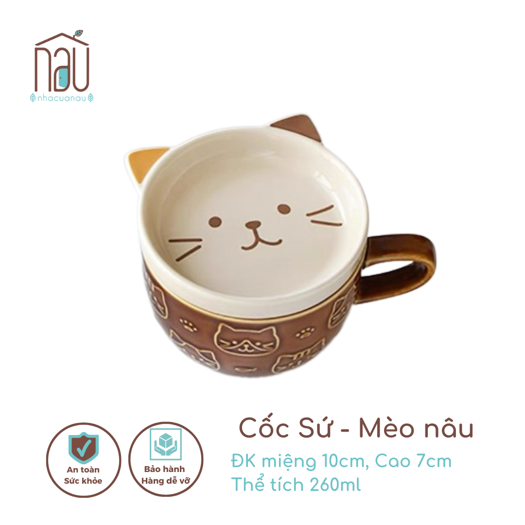 Cốc sứ có nắp đậy tạo hình Mèo siêu dễ thương làm cốc uống nước văn phòng quà tặng, ăn dặm, ngũ cốc