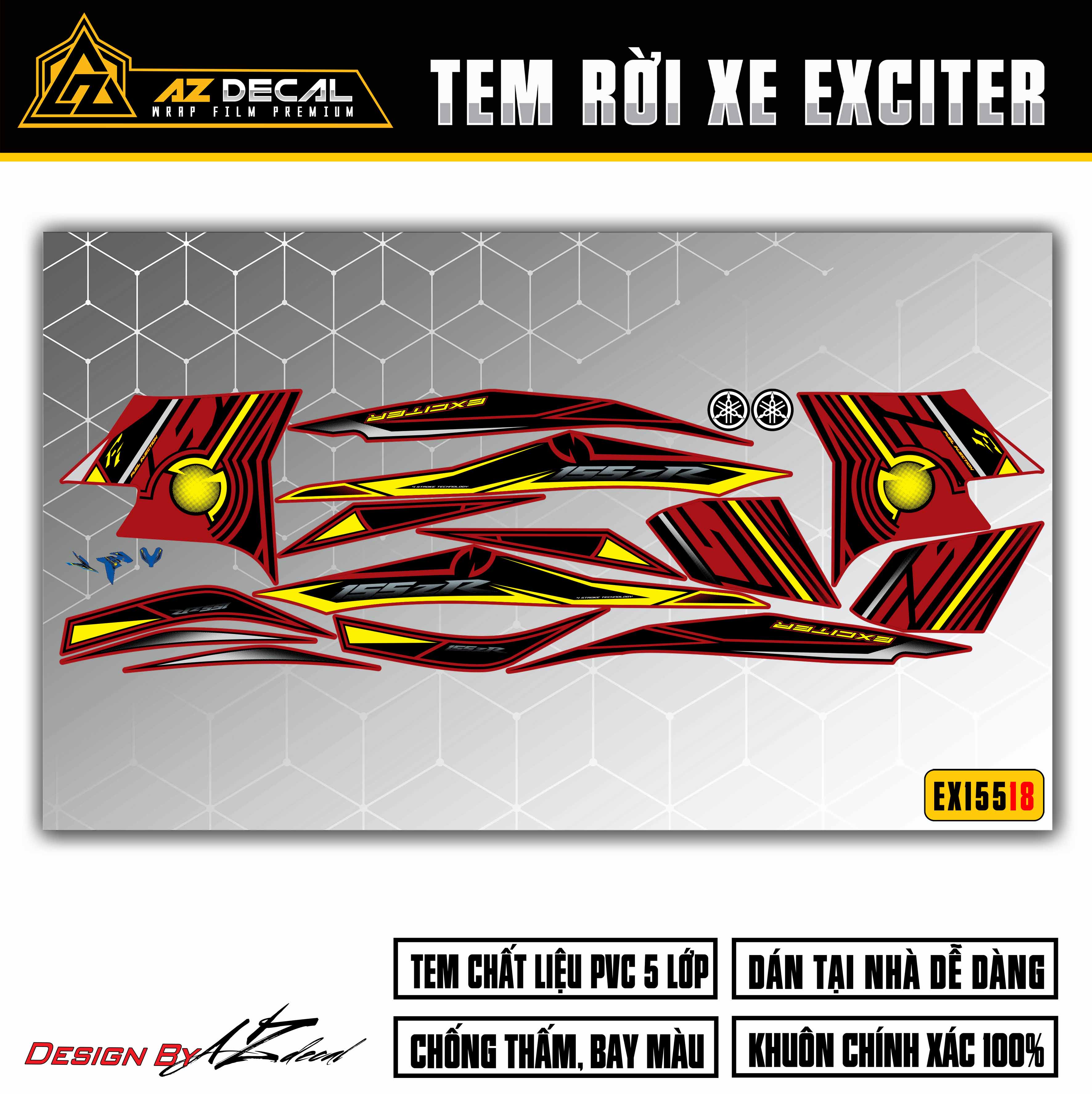 Tem Xe Exciter 155 Mẫu 155ZR | EX15518 | Decal Rời Dán Ex155 Đẹp Cho Xe Đỏ, Đen, Trắng, Xanh GP