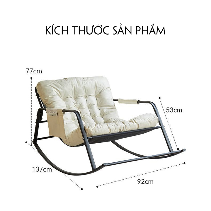 Ghế Bập Bênh Đôi Có Gác Chân, Ghế Sofa Lười Thứ Giãn, Sofa Lười Khung Thép Đệm Cao Cấp Decor Phòng Ngủ, Phòng Khách