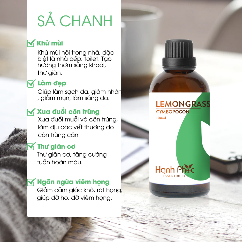 Tinh Dầu Xông Phòng Sả Chanh Hạnh Phúc (30ml) + Tinh Dầu Bạc Hà Hạnh Phúc (30ml) + Tinh Dầu Cam Ngọt Hạnh Phúc (30ml) - Tinh Dầu Thiên Nhiên Nguyên Chất, Giúp Giảm Stress, Xua Đuổi Côn Trùng Và Khử Mùi Hiệu Quả