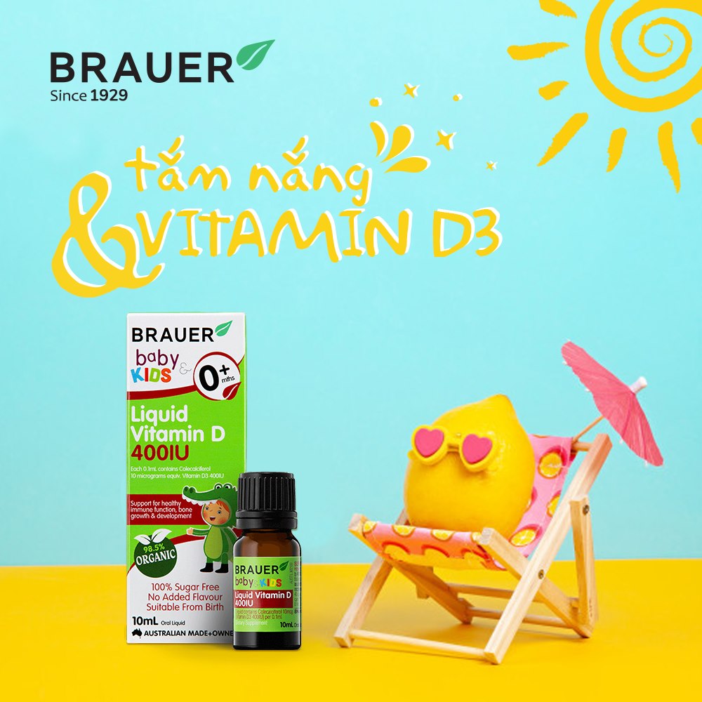Vitamin D 400IU dạng nước Brauer Baby &amp; Kids Liquid Vitamin D 400IU cho trẻ sơ sinh và trẻ nhỏ (10 ml)