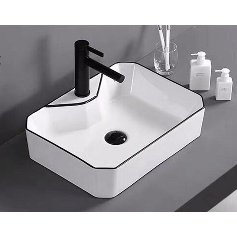 Chậu Lavabo đặt bàn viền trắng đen_CHINOX