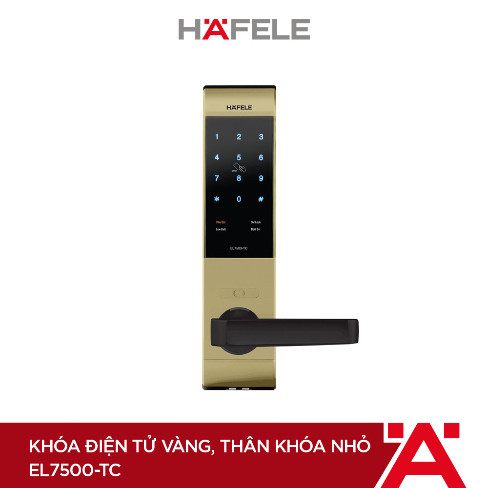 Khóa điện tử Hafele EL7500-TC/ 912.05.728 vàng thân khóa nhỏ - 912.05.728 Xuất xứ Hàn Quốc (Hàng chính hãng)