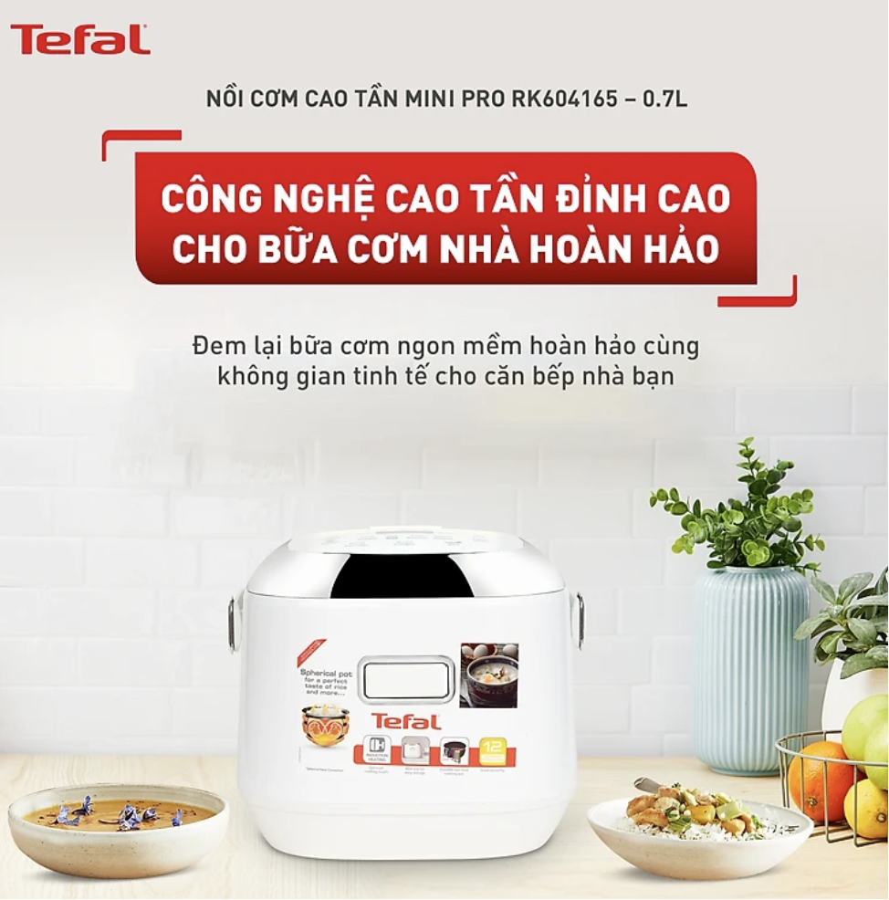 Nồi Cơm Điện Tử Cao Tần Tefal Mini 0.7 Lít RK604165 Công Suất 800 W - Hàng Chính Hãng