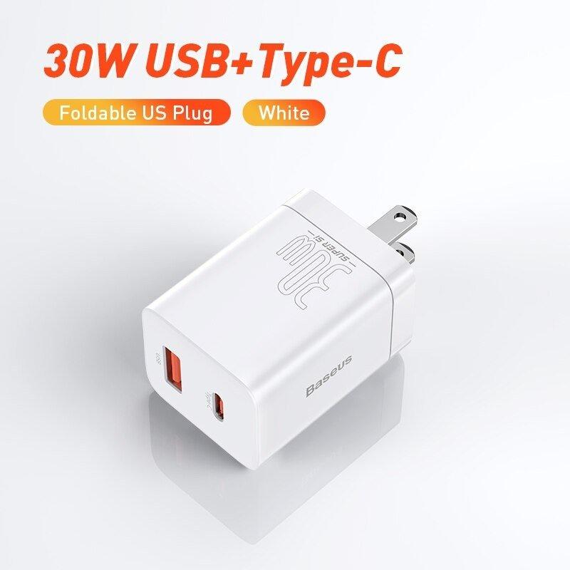 Cốc sạc nhanh siêu nhỏ gọn Baseus Super Si Pro Quick Charger C+U 30W  - Hàng chính hãng