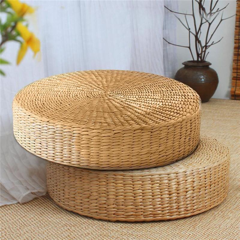 Đệm ngồi bệt hình tròn Smile Decor đan lục bình dùng ngồi thiền hoặc bàn trà Nhật - Water Hyacinth cushion