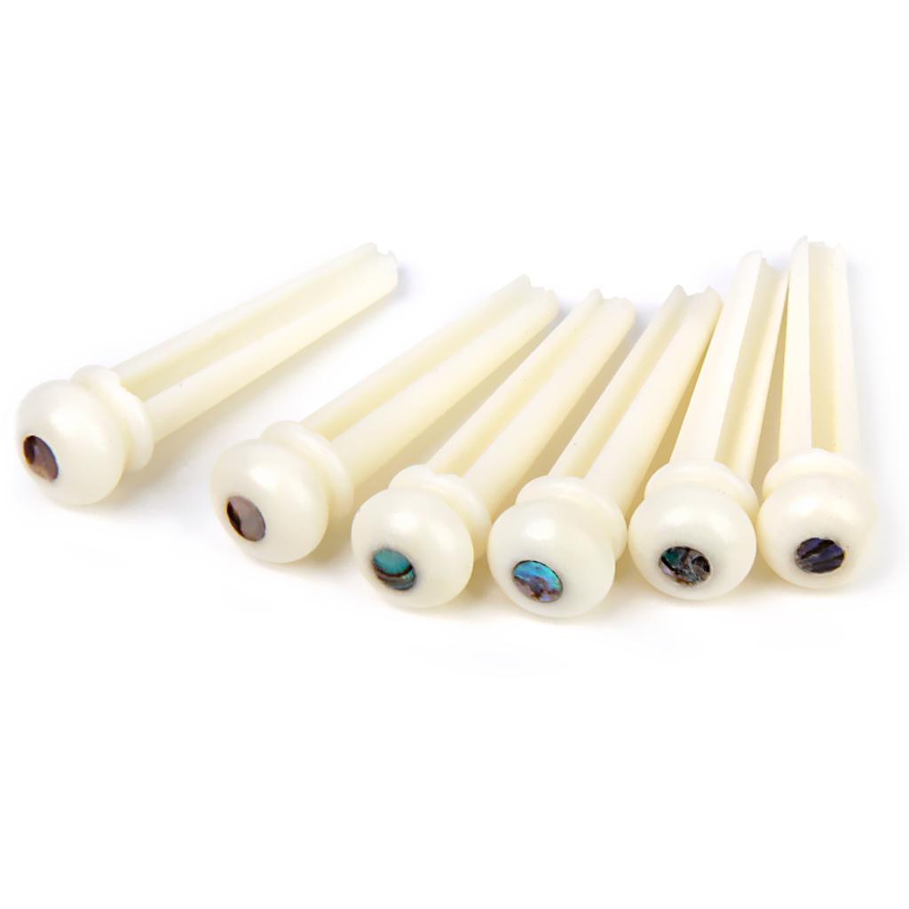 6 Pieces Acoustic Guitar Bone Bridge Pins with Saddle Nut for Guitar Parts