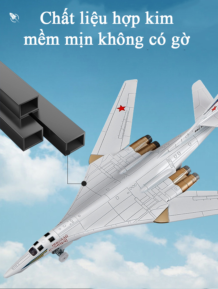 Mô hình máy bay ném bom TU-160 bằng hợp kim có nhạc và đèn kèm chân đế, cánh mở tự động