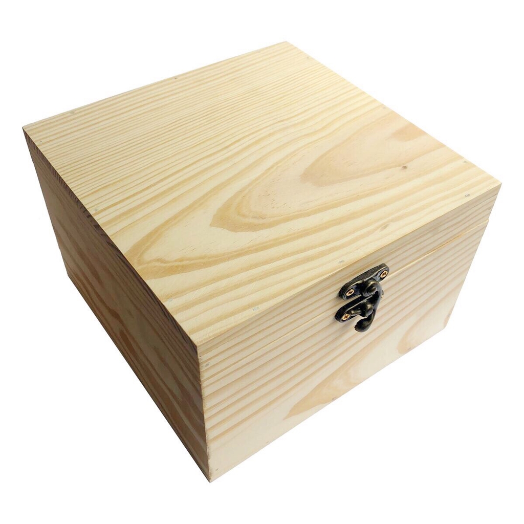 Hộp gỗ thông vuông nắp gỗ 18x18x12cm màu tự nhiên