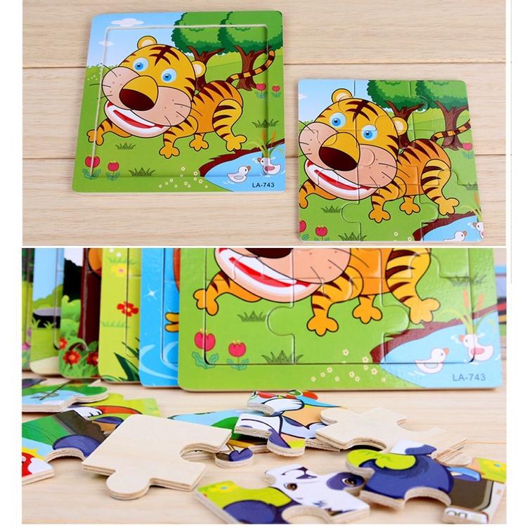 Đồ chơi tranh ghép hình gỗ puzzle 9 mảnh 15*15cm - Bộ ghép hình - Tranh xếp hình- Bé luyện tập trung chú ý và vận động tinh cực tốt.