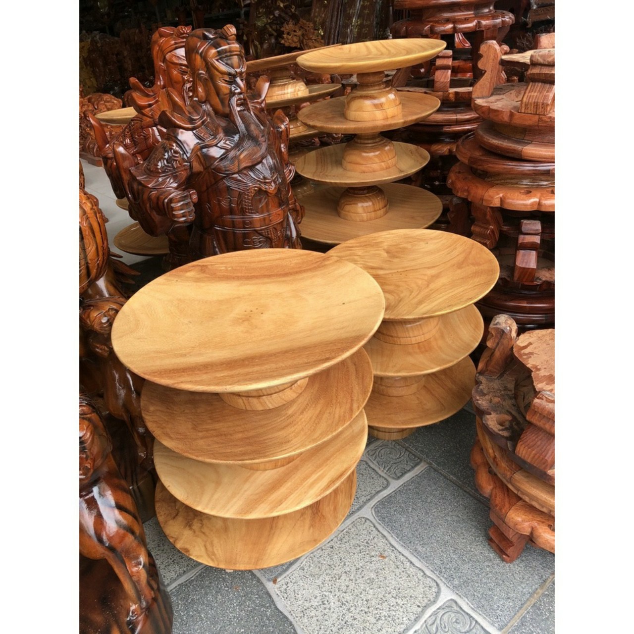 Đĩa gỗ gõ đỏ chưng hoa quả bàn thờ ngang 35 cm