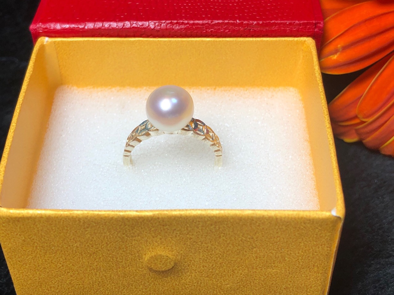 Nhẫn bạc 925 ngọc trai thật - Nhẫn kim tiền ngọc màu trắng tự nhiên dễ thương