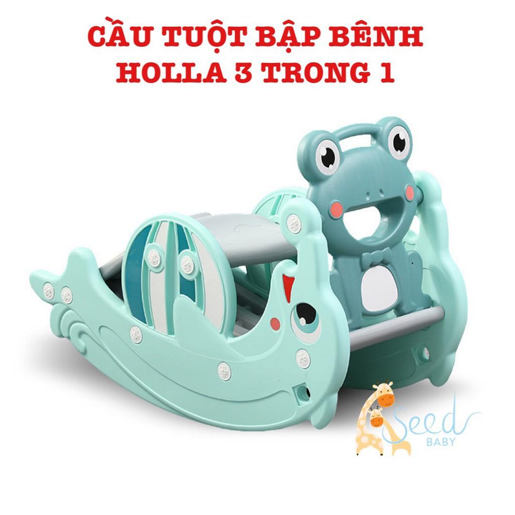 Cầu trượt bập bênh cá heo Holla nhựa cho bé kèm bóng rổ 3 trong 1