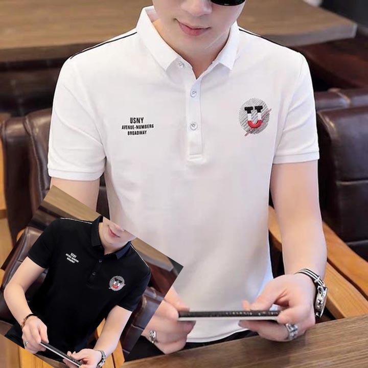 Áo thun polo nam có cổ tay ngắn vải thun cotton co giãn phong cách hàn quốc