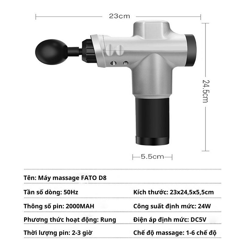 Máy Massage Cầm Tay Cao Cấp FATO D8 (Kèm 8 đầu thay thế) - Thiết bị chăm sóc sức khỏe không thể thiếu cho mỗi gia đình - Món quà sức khỏe thiết thực cho những người thân yêu - Hàng Chính Hãng