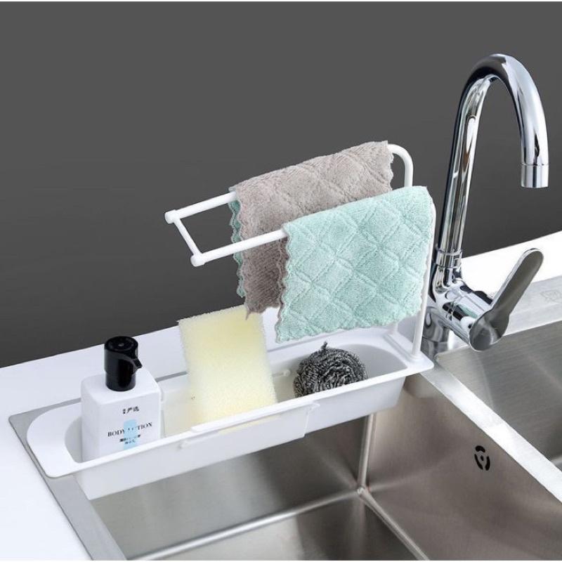 Kệ nhựa gác bồn rửa chén gấp gọn có khăn phơi - Kệ nhựa đa năng để đồ rửa chén dài 40cm gấp gọn gác bồn