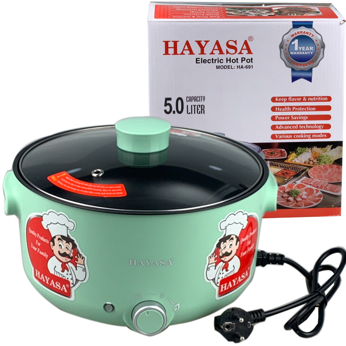 Nồi lẩu điện 5 Lít Hayasa HA-691 lòng nồi sâu có thể tháo rời vệ sinh -Hàng Chính Hãng