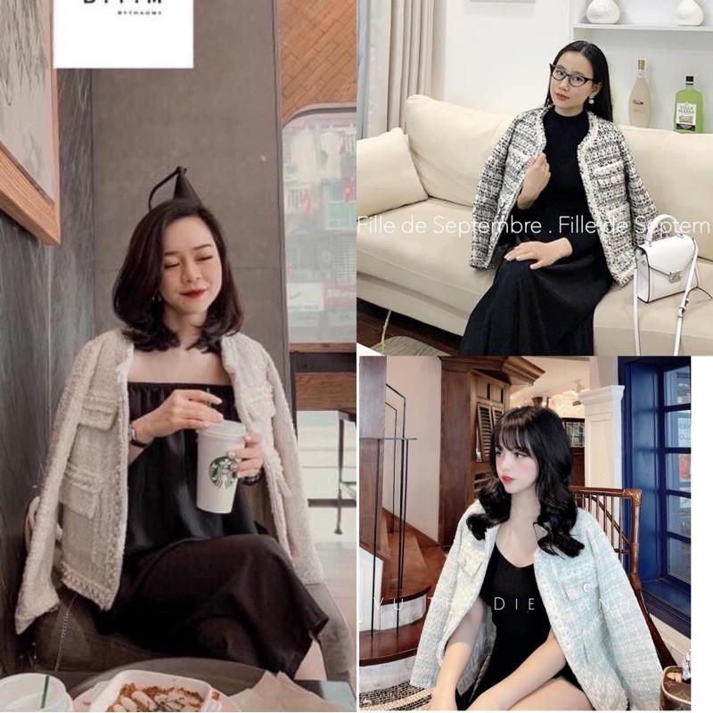 Áo khoác dạ tweed viền ngọc 6815 hàng QC chuẩn SDD
