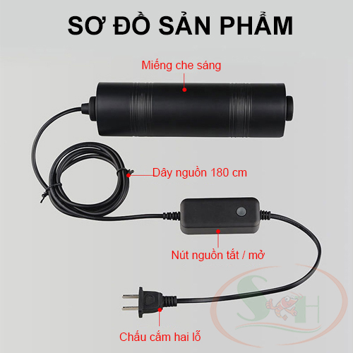 Đèn UV chìm Sunsun 6W, 10W, 14W kèm tấm che sáng diệt vi khuẩn tảo bể cá tép