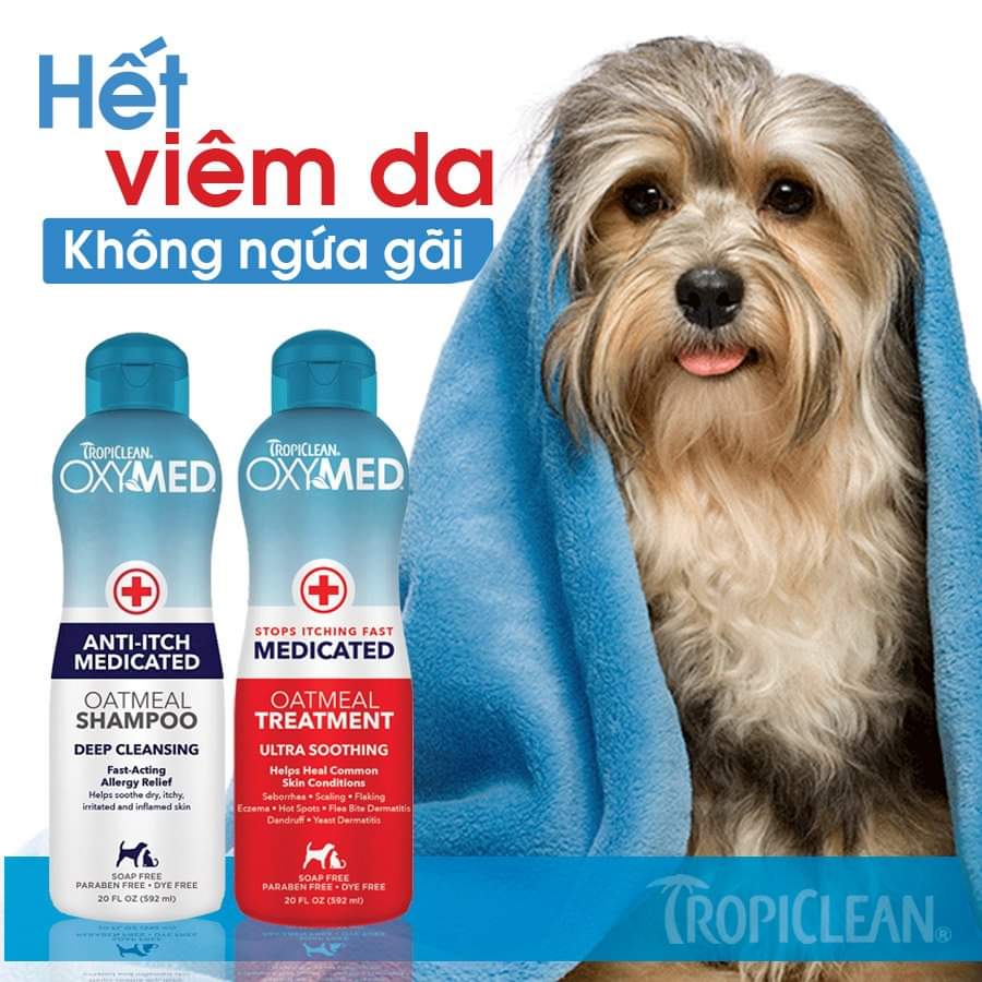 Dầu xả trị đốm đỏ, rụng lông, giảm ngứa trên chó mèo OXYMED Medicated Oatmeal Treatment (Tropiclean, Mỹ)