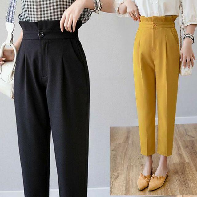 Quần baggy nữ cạp lưng cao xếp ly