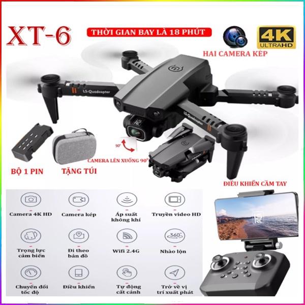 TẶNG TÚI ĐỰNGFlycam mini XT6 4K hai camera kép ổn định hơn,bay 20 phút, chế độ nhào lộn 360° gimbal chống rung F87/E88