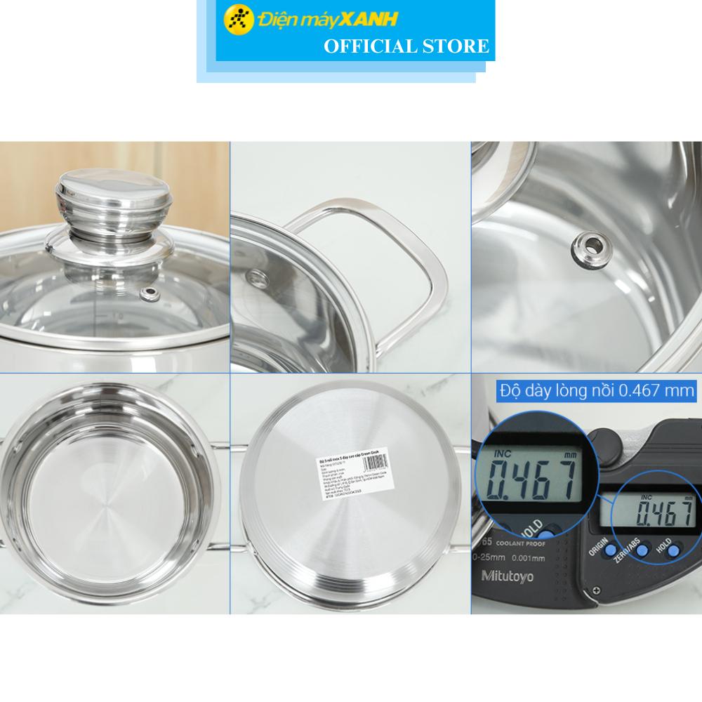 Bộ 3 nồi inox 5 đáy nắp kính Green Cook GCS232-T1 - Hàng Chính Hãng